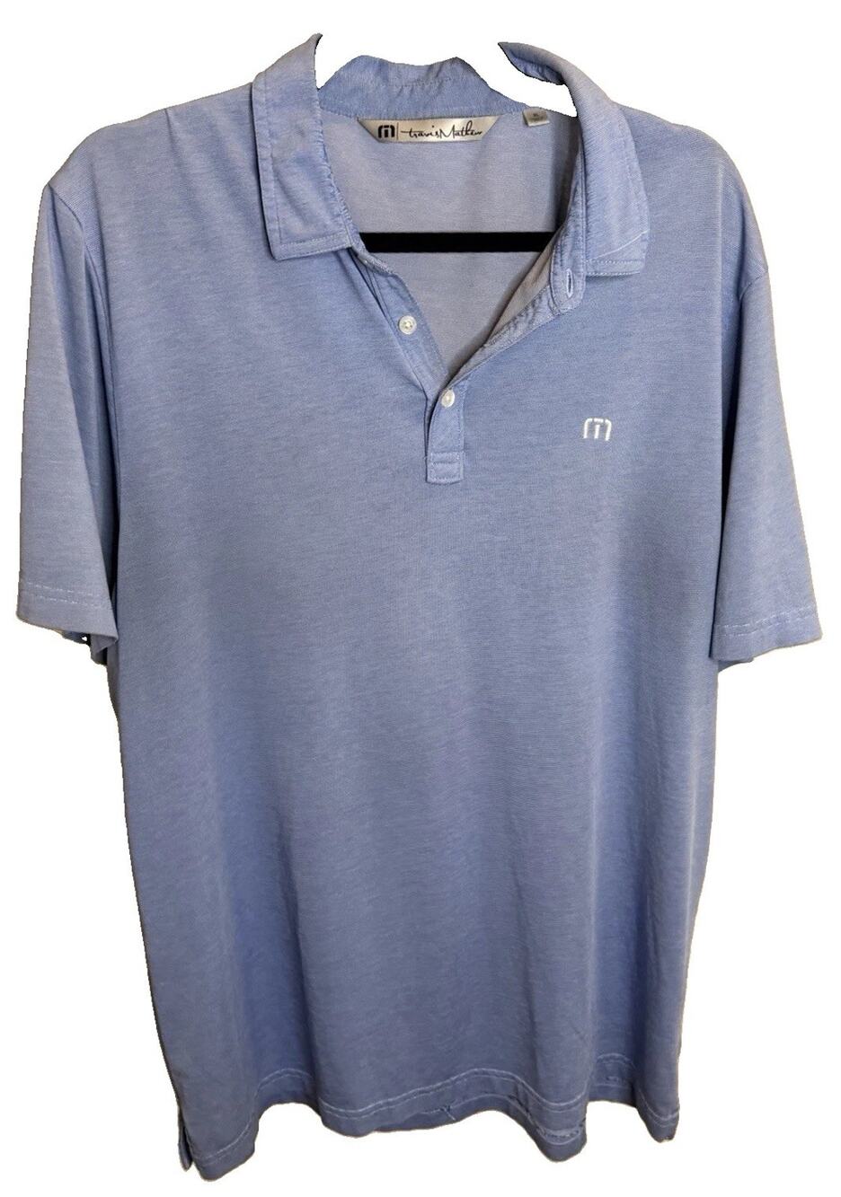 TravisMathew Polo Shirt Men’s XL Blue Pima Cotton Blend Golf Casual Logo